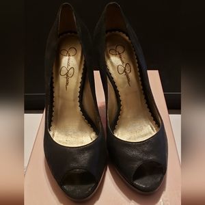 GUC Jessica Simpson Suede Peep Toe Heels